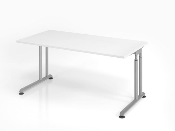 Hammerbacher bureau ZS16, 160 x 80 cm, blad: wit, 25 mm dik, ABS dikke rand, rechthoekige vorm, zilver, VZS16/W/S