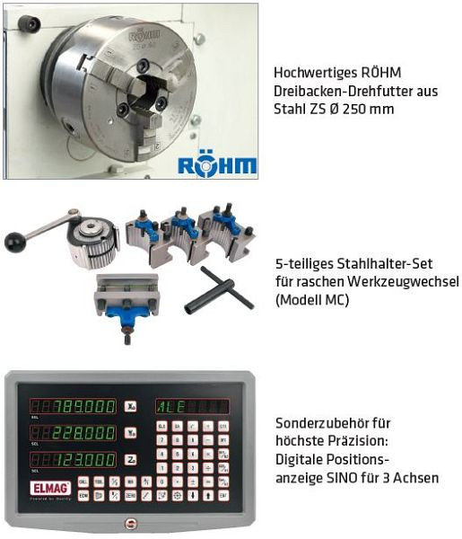 ELMAG universele draaibank, PREMIUM CU 630 hartbreedte 1500 mm, inclusief RÖHM klauwplaat, 88643