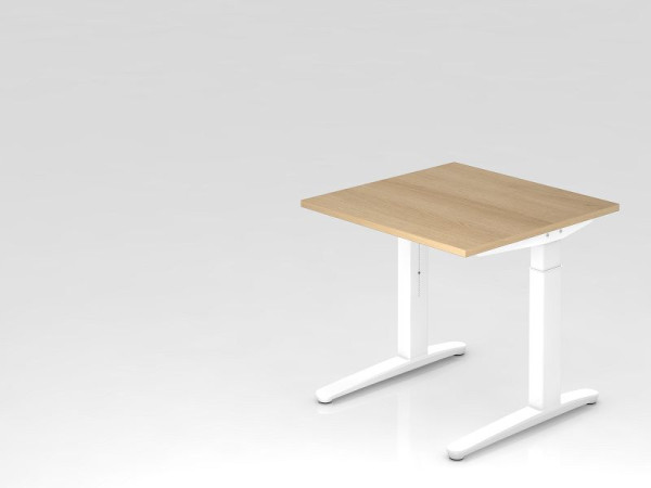 Hammerbacher bureau C-onderstel 80x80cm eiken/wit, witte aluminium loper, VXB08/E/WW