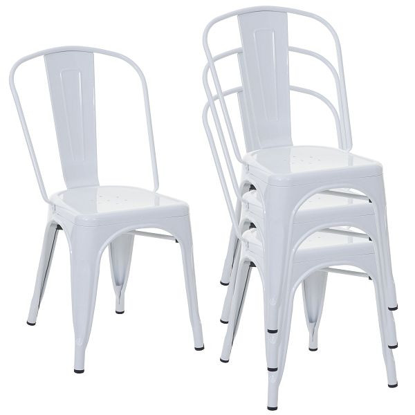 Mendler set van 4 stoelen HWC-A73, bistrostoel, stapelbaar, metaal industrieel design stapelbaar, wit, 70792