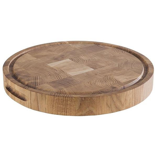 APS buffetplank -PROFI-, Ø 33 cm, hoogte: 4,5 cm, eikenhout, met sapgoot, met 2 zijopeningen, 00805