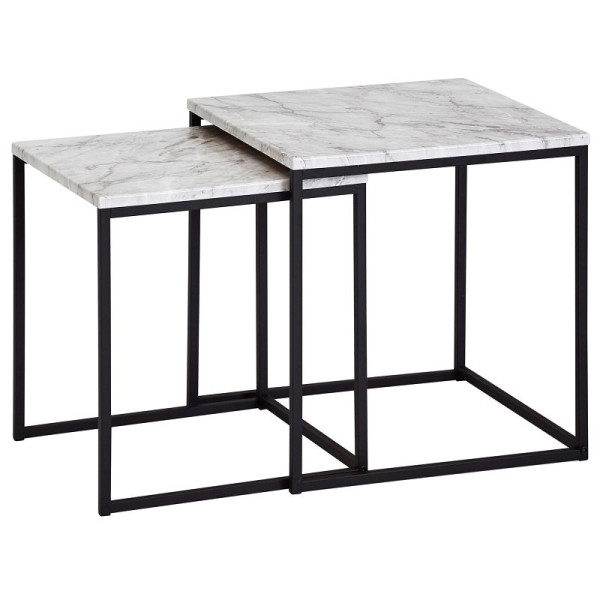 Wohnling Design bijzettafel set van 2 marmerlook wit, tafelonderstel zwart, WL5.983