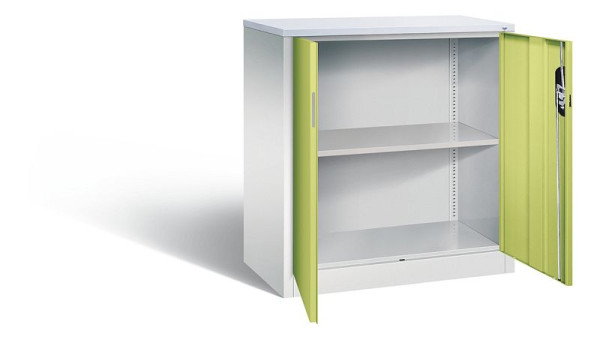 C+P kantoorkast Acurado, H1000xB930xD500mm, kleur: lichtgrijs/maaggroen, verzonken handgreep, 2 niveaus, 9286-1200 S10341