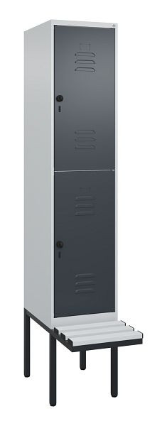 C+P Doppelstöckiger Spind Classic PLUS, 2120x400x815mm, 7035/7016, Drehriegel, mit Untergestell und schwebender Sitzfläche, 0803407-12 S10113