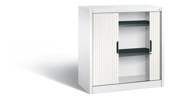 C+P dressoir met rolluik Omnispace, H1030xB1000xD420mm, kleur: verkeerswit, verzonken greep, 2 niveaus, 3242-00 S10189