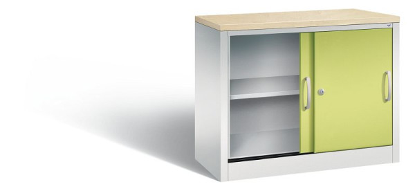 C+P dressoir met schuifdeuren Acurado, H720xB1000xD400mm, kleur: lichtgrijs / virid green, booggreep, 2 niveaus, 5725-00 S10087