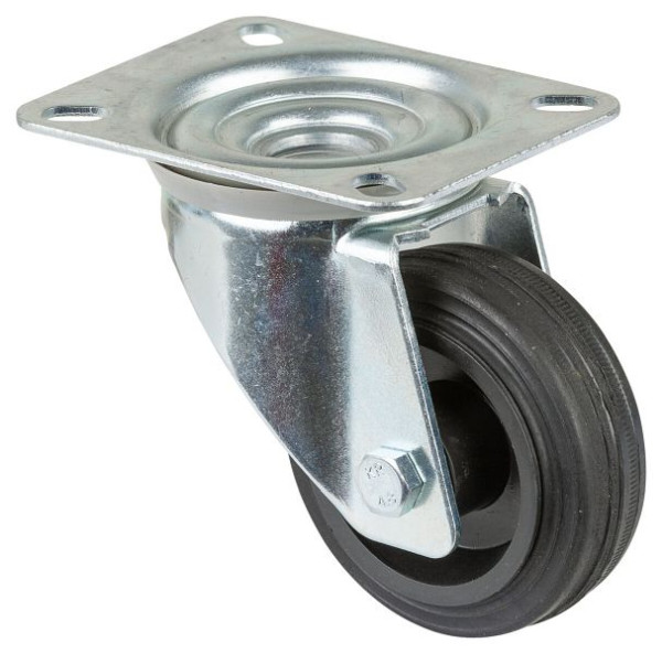 BS-rollen transportrol, wielbreedte 30 mm, wiel-Ø 80 mm, draagvermogen 50 kg, zwart rubber, rollager, plaat, VE = 4 stuks, L400.B45.080