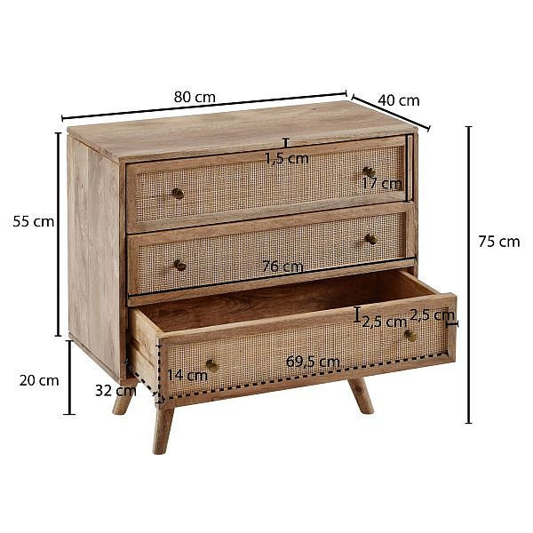 Wohnling dressoir 80x75x40 cm mango massief hout / vintage dressoir, WL6.158