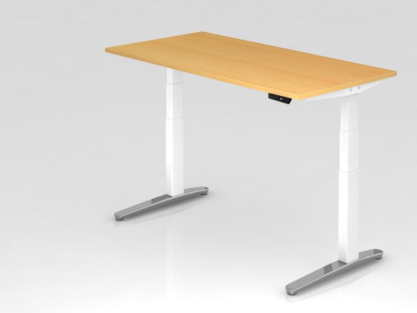 Hammerbacher elektrisch zit-sta bureau 160x80cm beuken/wit, gepolijst, rechthoekige vorm, VXBHM16/6/WC
