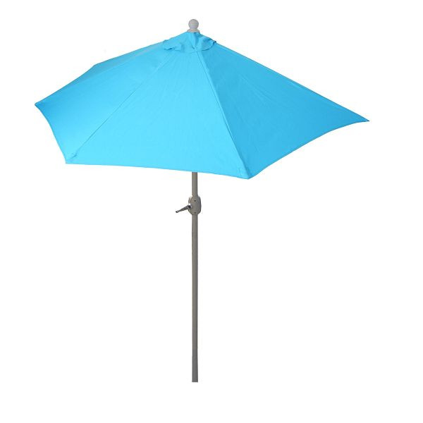 Mendler parasol halfrond Parla, halve parasol balkonparasol, UV 50+ polyester/aluminium 3kg, 270cm turquoise met standaard, 52379+35128