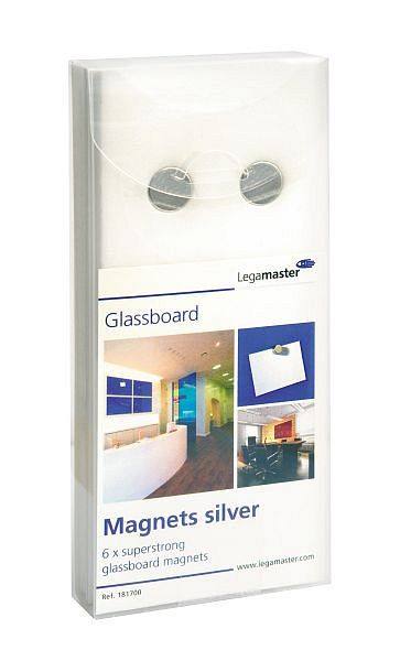Legamaster glasbordmagneten zilver, VE: 6 stuks, 7-181700