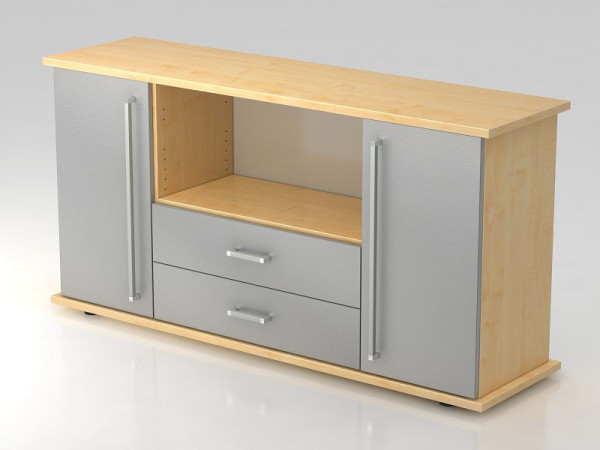 Hammerbacher dressoir 2 deuren, 2 lades, chromen handgreep esdoorn/zilver, 166,1x44,8x84 cm (BxDxH), VSBTS/3/S/CE