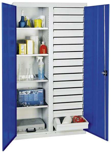 stumpf gereedschaps- en materiaalkast serie 2000, 7035/5010, 4 legborden, tussenwand, 16 laden, 2004174
