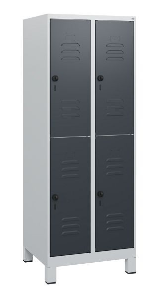 C+P Doppelstöckiger Spind Classic PLUS, Füße, 2 Abteile, 1630x600x500mm, 7035/7016, Drehriegel, 0803105-20 S10008