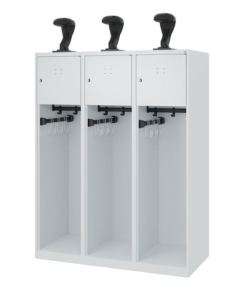 C+P brandweerkast Evolo, model YOUNGSTER, 3 compartimenten, H1530B1200T500 mm, lichtgrijs, helmhouder, 0490015-32 S10003