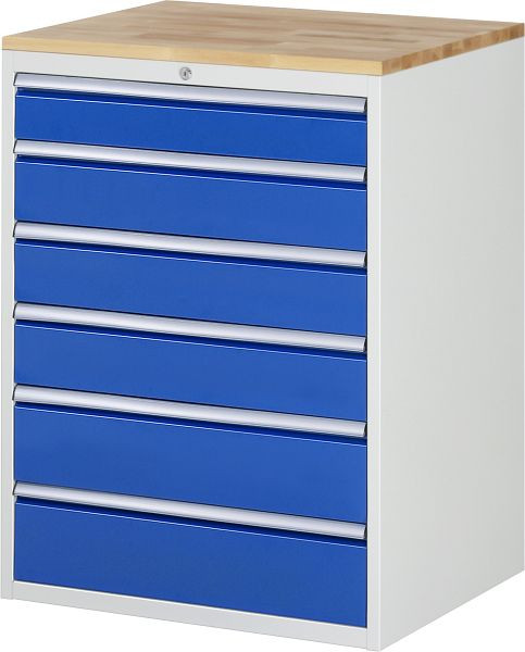RAU ladekast serie 7000, massief beuken werkblad, 6 x lade maat XL 1xH120, 3xH150, 2xH180 mm, 770x1035x650 mm, 03-XL7.6A-B.11