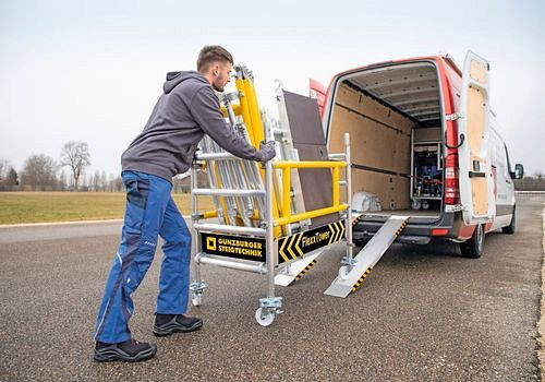 DENIOS FlexxTower rolsteiger van stevige aluminium ronde buis, werkhoogte tot 6,10 m, 275799