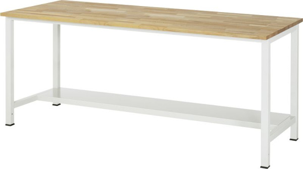 RAU werktafel serie 900, B2000 x D800 x H825 mm, massief beukenhouten blad, dikte 25 mm, met plank onder, diepte 320 mm, 03-900-3-B25-20.12