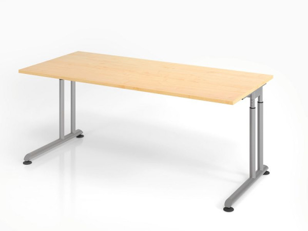 Hammerbacher bureau ZS19, 180 x 80 cm, blad: esdoorn, 25 mm dik, ABS dikke rand, rechthoekige vorm, zilver, VZS19/3/S