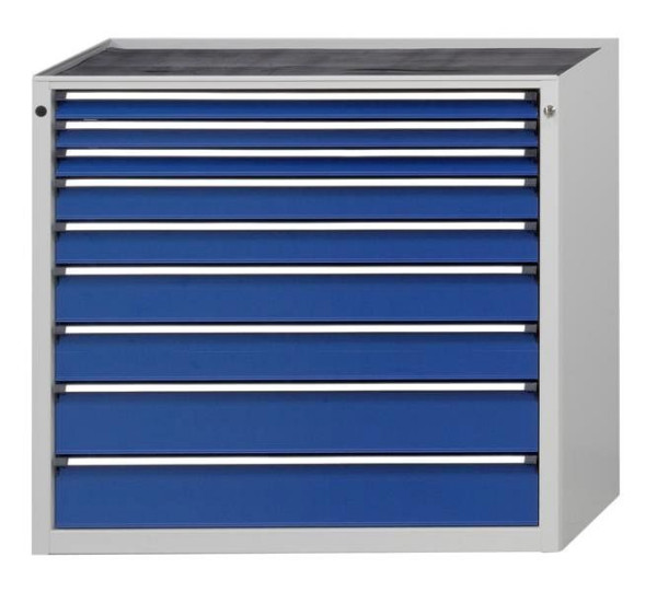 ANKE gereedschapskast; 1060 x 675 x 980 mm; RAL 7035/5010; Kuip met antislipmat; 9 laden 60, 60, 60, 90, 90, 120, 120, 150, 150 mm, 610.414