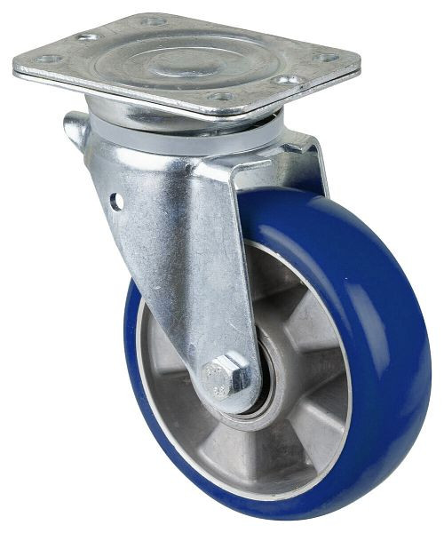 BS rollen zwaarlastwiel zwenkwiel, polyurethaan wiel 83 Shore, aluminium velg, kogellager, plaat, diameter: 160 mm, N100.B92.160