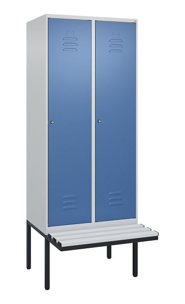 C+P Umkleidespind Classic PLUS, 2 Abteile, 2120x800x815mm, 7035/5023, Zylinderschlösser, je 2 Doppel-Haken, 0800407-22F S10020