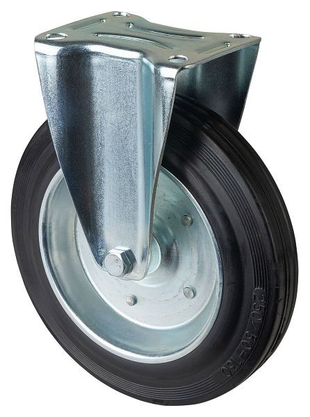 BS rollen transportrol, vaste rol, wielbreedte 50 mm, wiel Ø 250 mm, draagvermogen 250 kg, zwart rubber, stalen velg, rollager, plaat, L410.B55.250