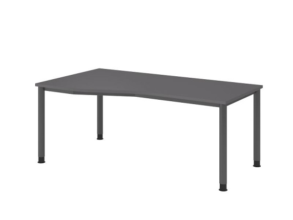Hammerbacher bureau 4 voet rond 180x100/80cm grafiet/grafiet, vrije vorm, links of rechts te monteren, VHS18/G/G