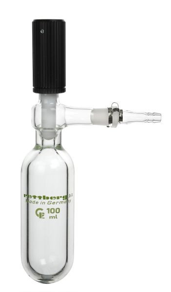 Rettberg reageerbuis, 1000 ml, met PTFE ventiel, doorlaat 0-10 mm, totale lengte 370 mm, buiten-Ø 110 x 7 mm, 107000297