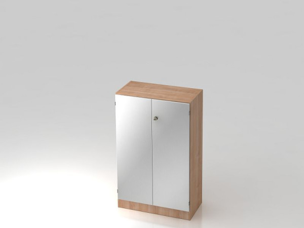 Hammerbacher kast 3OH met onderpaneel gestreepte handgreep walnoot/zilver, 80x42x127 cm (BxDxH), V6550/N/S/SG