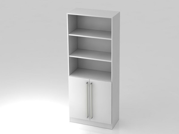 Hammerbacher kast 5OH, 2 deuren onder plintpaneel, chromen handgreep wit/wit, 80x42x200,4 cm (BxDxH), V7700/W/W/CE