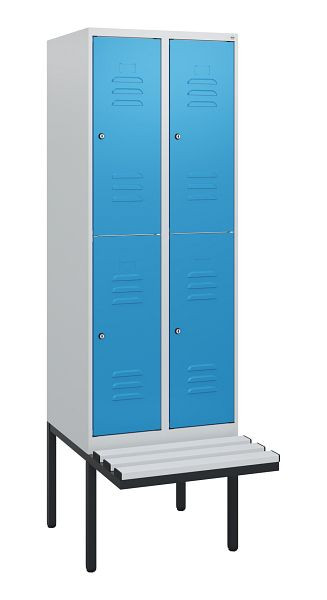 C+P dubbeldekskast Classic PLUS, 2 compartimenten, 1950x600x815mm, 7035/5012, cilindersloten, zwevende zitting, 0803405-20 S10079