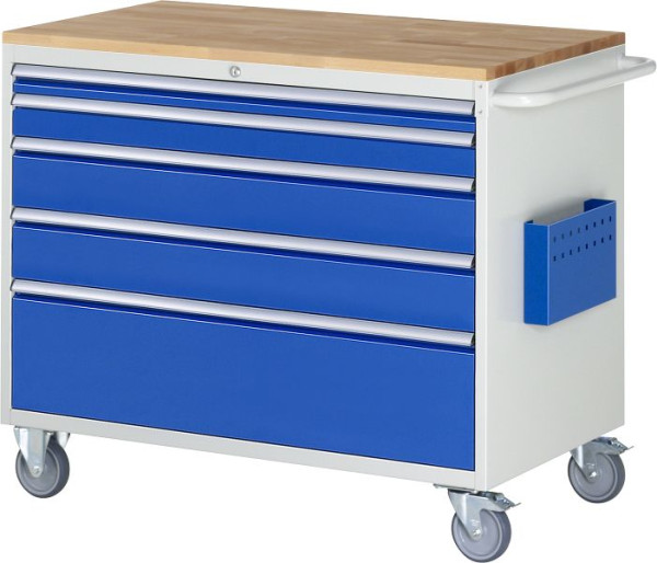 RAU montagewagen serie 7000, massief beuken werkblad (1xH60, 1xH90, 2xH150, 1xH270 mm), 5 x lade maat XXL, 1145x975x650 mm, 05-XXL5.2A-B.11