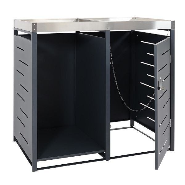 Mendler 1er vuilnisbakbekleding met brandhoutopslag HWC-H40, vuilnisbak, 116x60x80cm uitzetbaar metaal 45kg, antraciet, 97825 + 97826