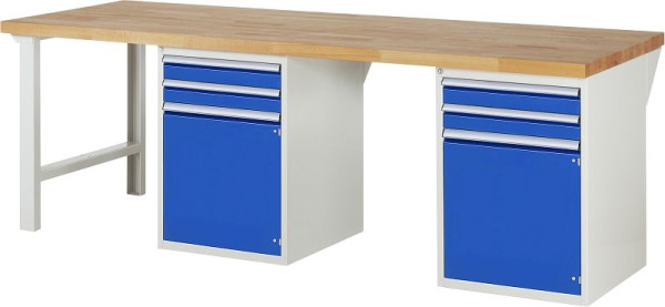RAU werkbank serie 7000 - modulaire opbouw, 2 onderbouwcontainers (2x lade, 1x draaideur), 2500x840x900 mm, 03-7503A8-259B4S.11