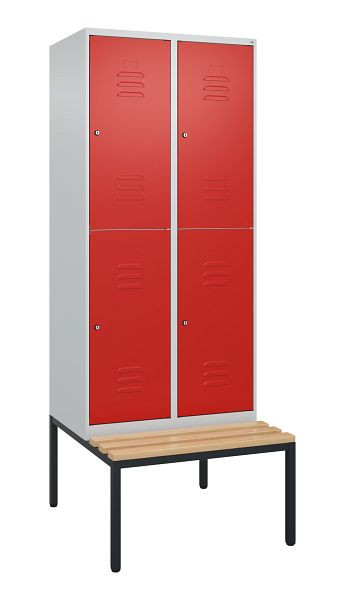 C+P dubbeldekkerkast Classic PLUS, 2 vakken, 2120x800x815mm, 7035/3020, cilindersloten, beukenhouten zitlat, bank, 0803507-22 S10092