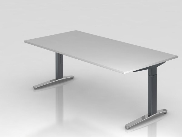 Hammerbacher bureau C-poot 200x100cm grijs/grafiet (gepolijst), rechthoekige vorm, VXB2E/5/GC