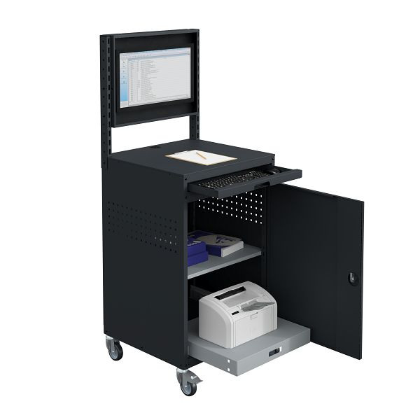 SOFAME computerkast MODULINFO 695x660x1005 met kantelbare monitorbehuizing en uittrekbaar plankje op wielen, antracietgrijs RAL 7016, W040010030GAGC