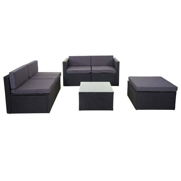 Mendler HWC-D24 poly rotan set, tuin/loungeset bank, antraciet, donkergrijze bekleding, 58579+58580+58581