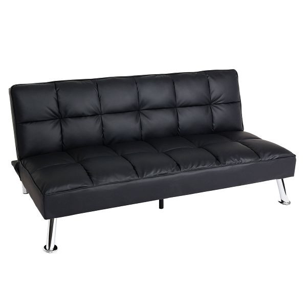 Mendler Sofa HWC-K21, opklapbare bank slaapbank, nosag vering slaapfunctie ligvlak 187x107cm, imitatieleer, zwart, 89557