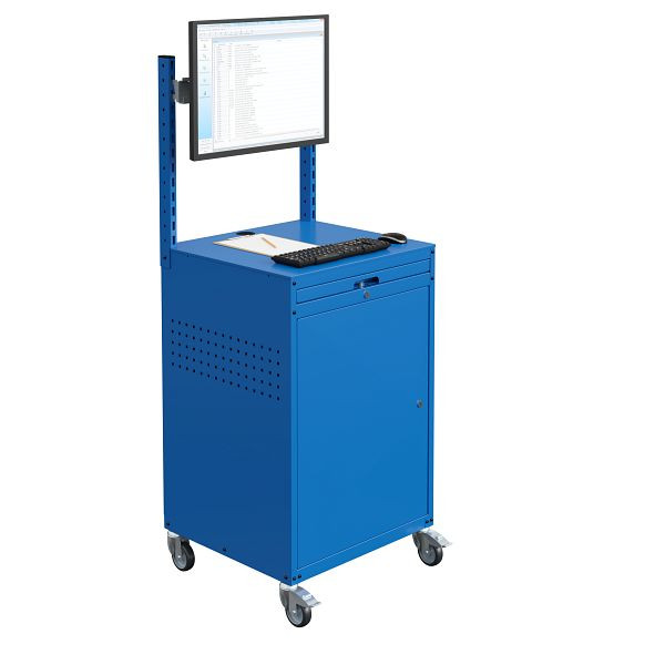 SOFAME MODULINFO computerkast B695 x D 660 x H 1005 mm met rail en schermhouder op wielen, hemelsblauw RAL 5015, W040010032BIGC