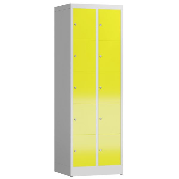 Lüllmann ClassiX lockerkast, 2 compartimenten met elk 5 compartimenten, 1800 x 590 x 500 mm, lichtgrijs/zinkgeel, X-520526
