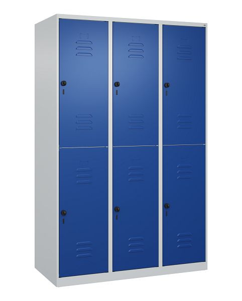 C+P Doppelstöckiger Spind Classic PLUS, 3 Abteile, 1850x1200x500mm, 7035/5010, Drehriegel, 080300-32 S10003