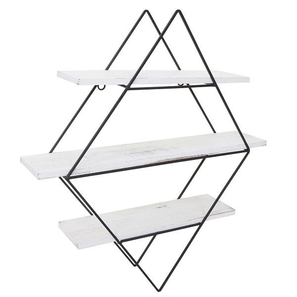 Mendler wandplank HWC-A80, hangende plank, industrieel design echt hout 60x55x12cm, shabby wit, 94478