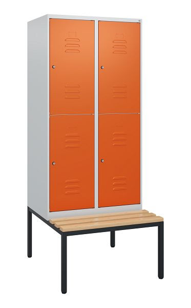 C+P dubbeldekkerkast Classic PLUS, 2 vakken, 1950x800x815mm, 7035/2004, cilindersloten, beukenhouten zitlat, bank, 0803505-22 S10026