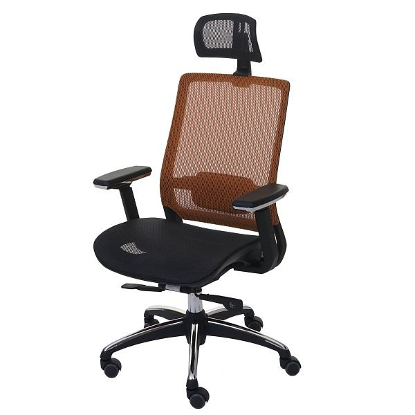 Mendler bureaustoel HWC-A20, bureaustoel, ergonomische hoofdsteun stof/textiel ISO9001, zwart/oranje, 56798