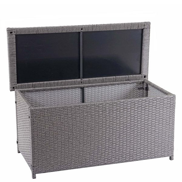 Mendler polyrotan kussenbox HWC-D88, tuinkist opbergkist, basic grijs, 63x135x52cm 320l, 64570