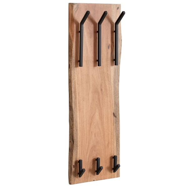 Wohnling Design wandkapstok acacia massief hout / metaal 35,5 x 100 x 11 cm, haakrek 2-rij gangkapstok muur, kapstok hout, WL6.360