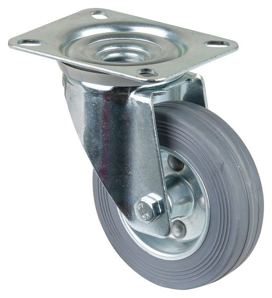 BS-rollen transportrol, wielbreedte 30 mm, wiel-Ø 100 mm, draagvermogen 70 kg, grijs rubberen loopvlak, stalen velg, VE 2 stuks, L400.B56.100
