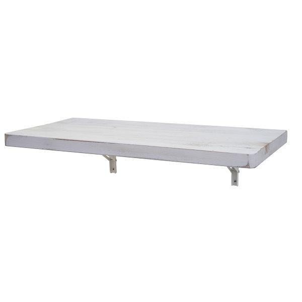 Mendler wandtafel HWC-H48, wandklaptafel wandplanktafel, opvouwbaar massief hout, 100x50cm shabby wit, 73422